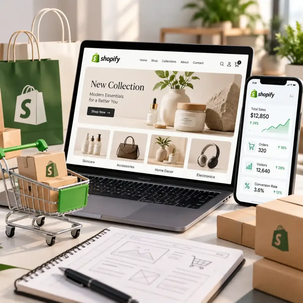 Ecommerce Shopify store development with online shopping dashboard, product management and sales analytics